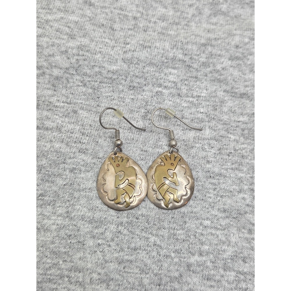 Vintage Navajo Sterling Silver Kokopelli Southwestern Native Dangle Earrings